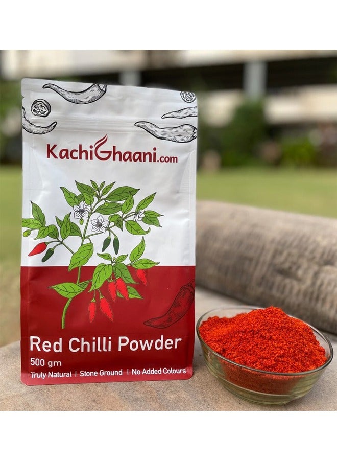 KachiGhaani.com Kashmiri Red Chilli Powder | 100% Pure | Authentic Taste | 500g Pouch - Image 1