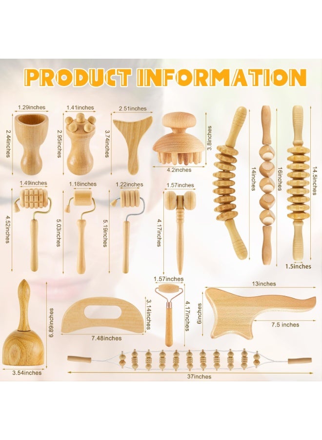 BOAO 16-in-1 Wood Therapy Massage Tools Set Maderoterapia Kit Therapy Tools for Body Sculpting Muscle Pain Relief Lymphatic Drainage Women Face Wood Roller Fascia Massage - Image 2