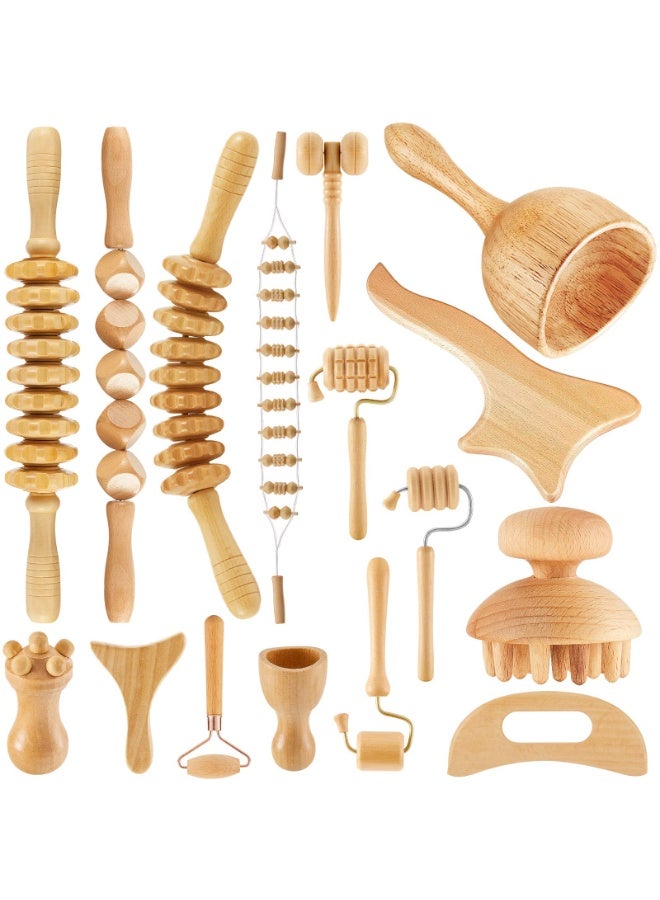 BOAO 16-in-1 Wood Therapy Massage Tools Set Maderoterapia Kit Therapy Tools for Body Sculpting Muscle Pain Relief Lymphatic Drainage Women Face Wood Roller Fascia Massage - Image 1