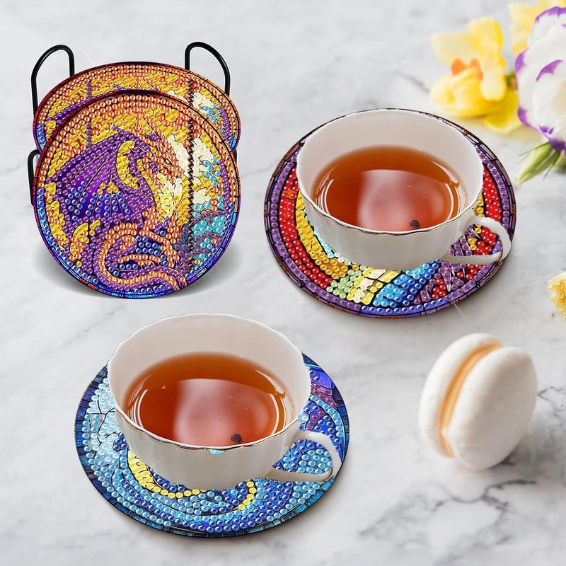 croshom 8 Pcs Diamond Painting Coasters,Dragon Diamond Painting Kits,Dragon Diamond Art Coasters,5D DIY Full Drill Diamond Dots,Diamond Art Kits for Adults Arts and Crafts Supplies - Image 4