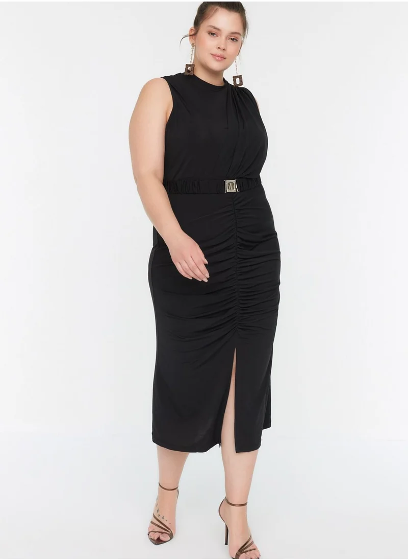 Trendyol Curve Ruched Front Slit Dress