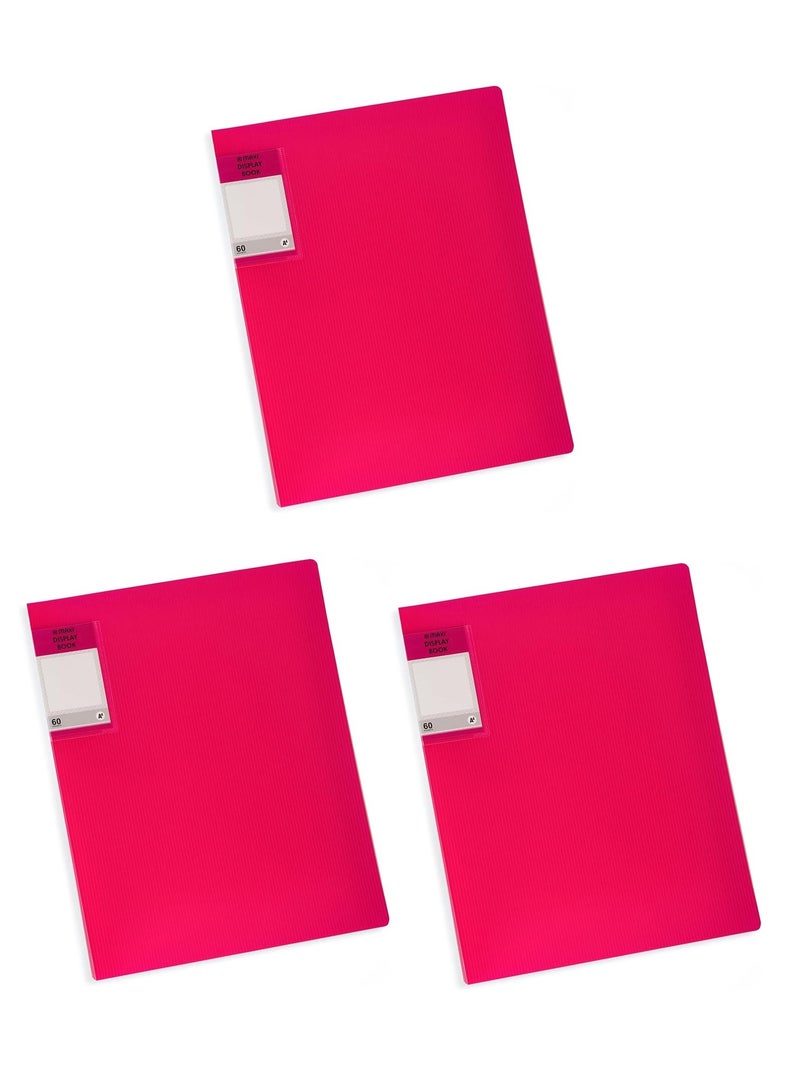 Maxi 3-Piece Display Book 60 Pockets Flourescent Pink Cover - Image 1