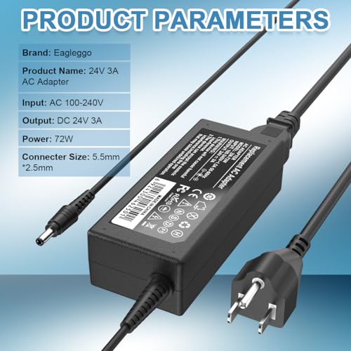 EAGLEGGO AC 100-240V to DC 24V 3A Power Supply Adapter Replacement for Fujitsu Image Scanner FI-Series fi-7160 fi-7180 fi-7260 fi-7280 PA03586-B015 AC Power Cord - Image 2