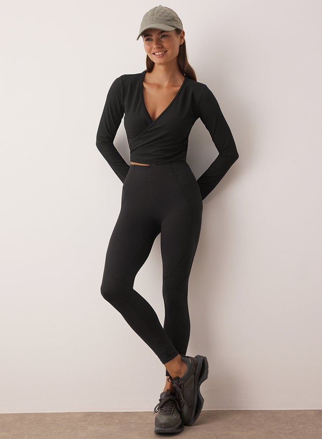 trendyol Black Soft Brushed Fabric Full Length Knitted Sports Leggings - Image 1