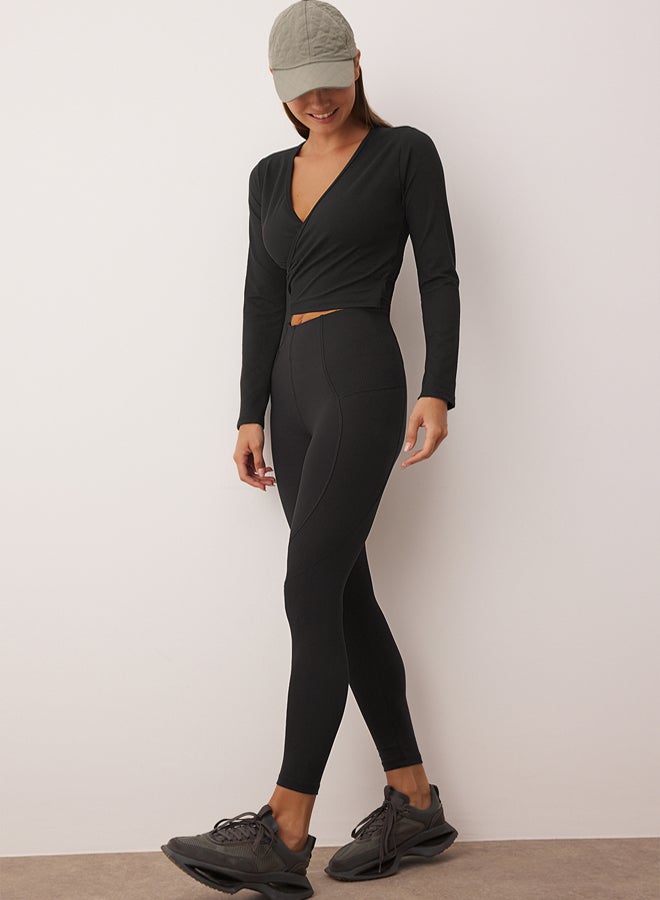 trendyol Black Soft Brushed Fabric Full Length Knitted Sports Leggings - Image 2