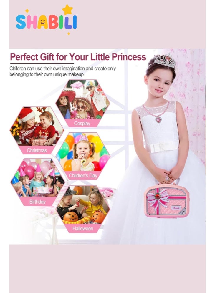 SHABILI Kids Washable Makeup Kit for Girls 3+, Portable 3-Tier Cosmetic Box with Mirror, Non-Toxic Water-Soluble Lipstick Eye Shadow Brushes Nail Polish & Accessories, Safe Dress Up & Pretend Play, Birthday Gifts for Children - Image 4
