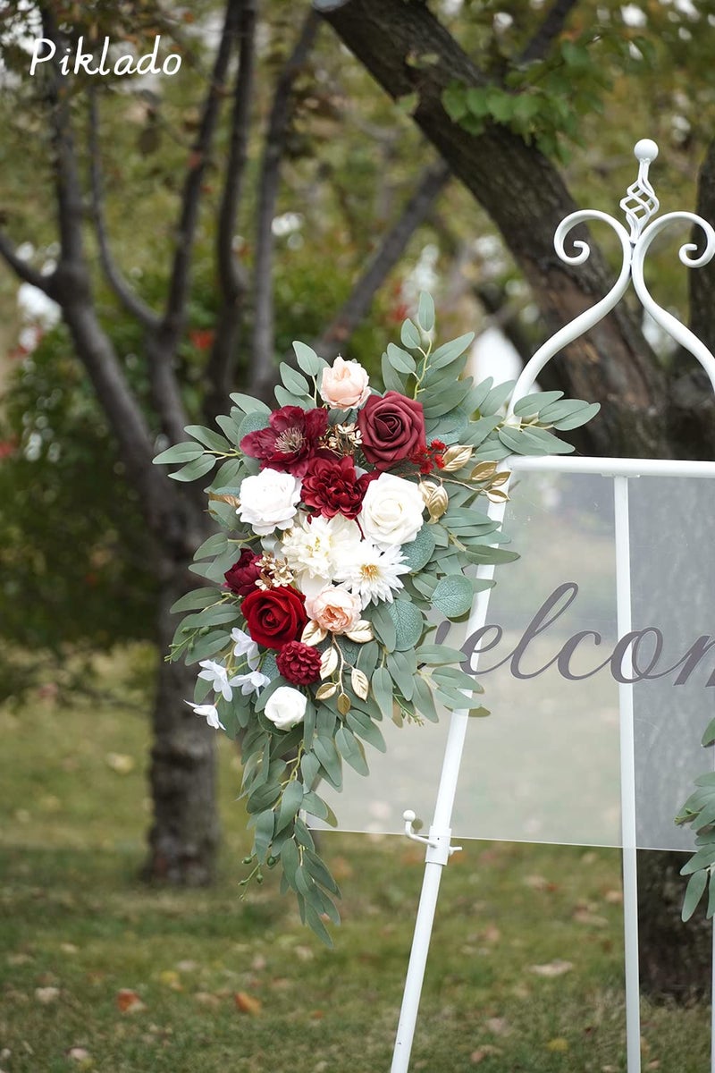 Piklado Faux Flower Swag Set of 2 for Wedding Welcome Signs Floral Swag Wedding Reception Ceremony Signs Decor (Red) - Image 4