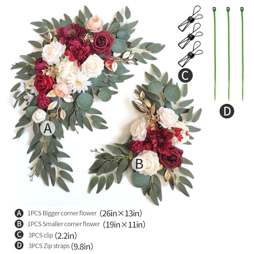 Piklado Faux Flower Swag Set of 2 for Wedding Welcome Signs Floral Swag Wedding Reception Ceremony Signs Decor (Red) - Image 2