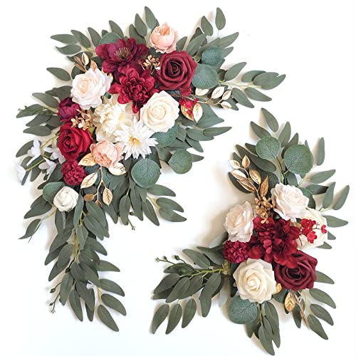 Piklado Faux Flower Swag Set of 2 for Wedding Welcome Signs Floral Swag Wedding Reception Ceremony Signs Decor (Red) - Image 1