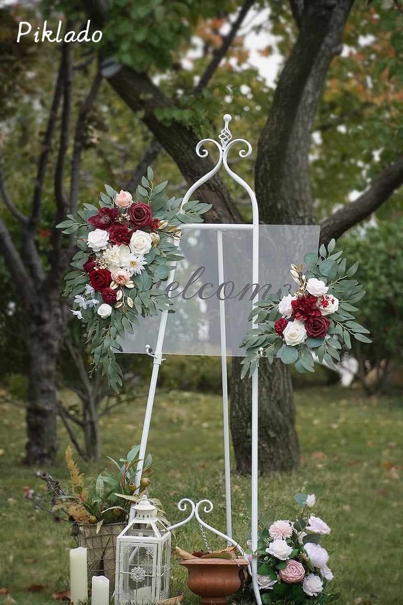 Piklado Faux Flower Swag Set of 2 for Wedding Welcome Signs Floral Swag Wedding Reception Ceremony Signs Decor (Red) - Image 3