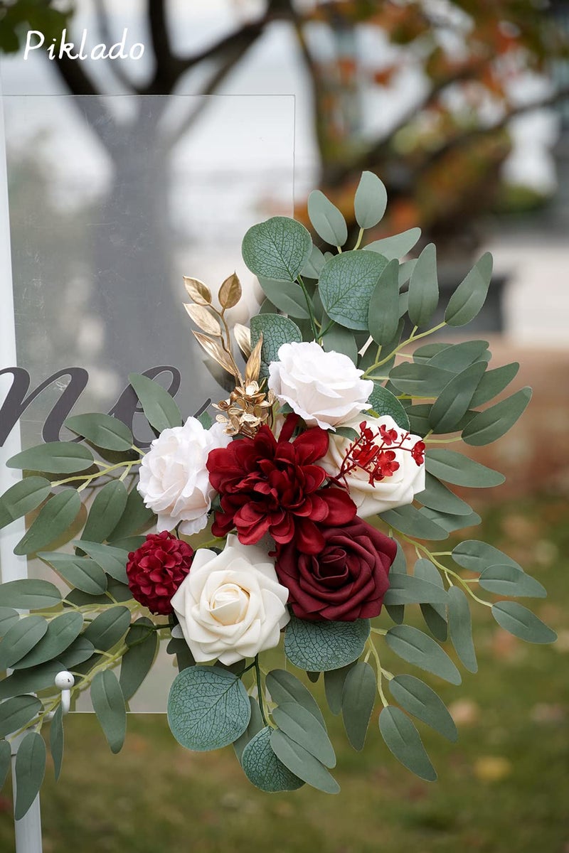 Piklado Faux Flower Swag Set of 2 for Wedding Welcome Signs Floral Swag Wedding Reception Ceremony Signs Decor (Red) - Image 5