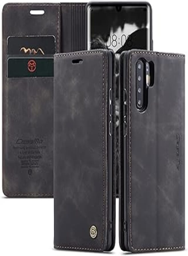 Compatible with Huawei P30 Pro Case Premium PU Leather Flip Case Magnetic Card Slot and Functional Holder Compatible with Huawei P30 Pro (Black)