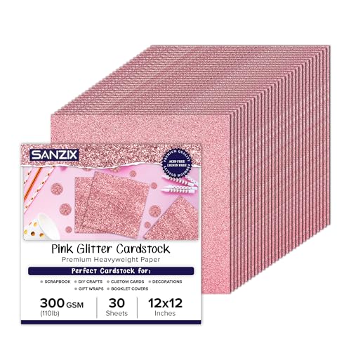 SANZIX 30 Sheets Pink Glitter Cardstock Paper 12x12" 110lb 300 GSM for Valentine's Day Cricut, Christmas Cards, Scrapbook, DIY Crafts, Decor, Custom Gifts & Cards | Premium Sparkle Paper for Crafting - Image 1