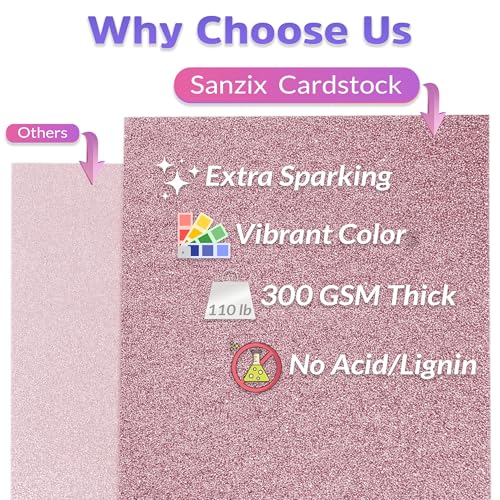 SANZIX 30 Sheets Pink Glitter Cardstock Paper 12x12" 110lb 300 GSM for Valentine's Day Cricut, Christmas Cards, Scrapbook, DIY Crafts, Decor, Custom Gifts & Cards | Premium Sparkle Paper for Crafting - Image 3