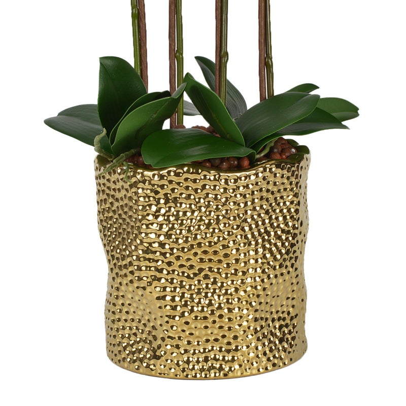 w w W&W Artificial Orchid Plants & Flowers Arrangement in Ceramic Pot, Fake Faux White Orchid with Gold Vase,Extral Large 26 inches - Image 2