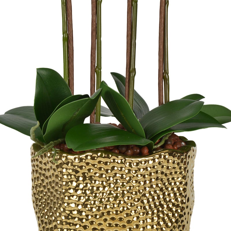 w w W&W Artificial Orchid Plants & Flowers Arrangement in Ceramic Pot, Fake Faux White Orchid with Gold Vase,Extral Large 26 inches - Image 3