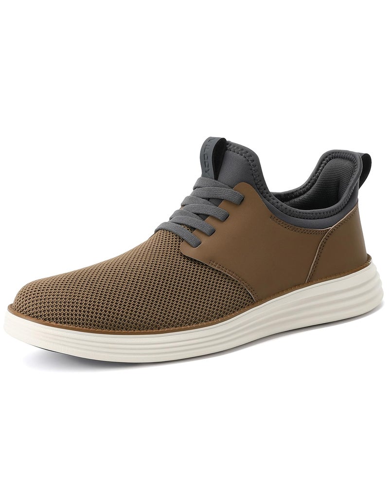 VILOCY Mens Slip On Casual Dress Shoes Hands Free Fashion Sneakers Mesh Tennis Walking Shoes Comfortable Work Shoes Breathable Lightweight Non Slip Brown,EU44 - Image 2