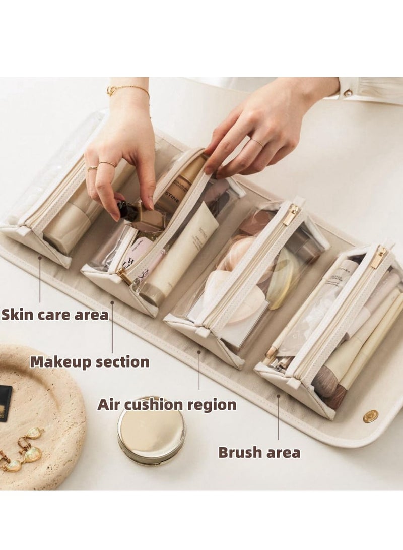 Large Foldable Hanging Toiletry Bag for Women, 4-in-1 Waterproof Makeup bag, Cosmetic Bag with Detachable Interior Pockets, Ideal for Women Travel Essentials(White) - Image 3