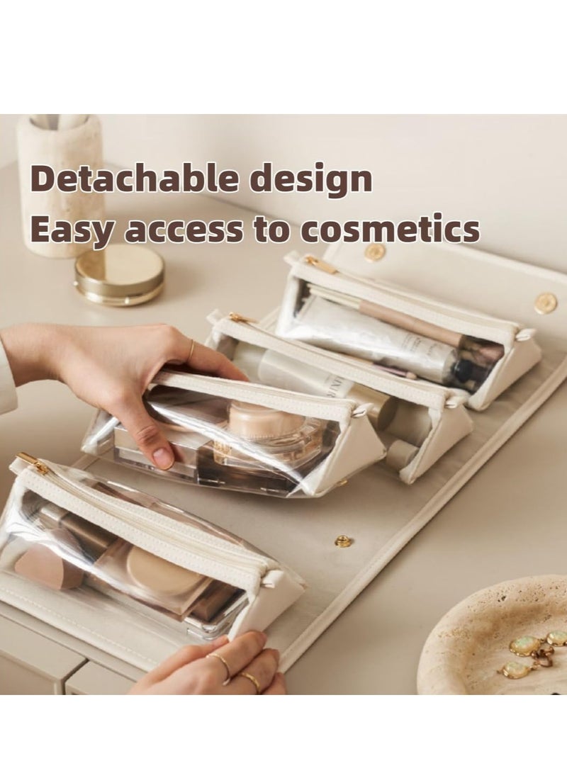 Large Foldable Hanging Toiletry Bag for Women, 4-in-1 Waterproof Makeup bag, Cosmetic Bag with Detachable Interior Pockets, Ideal for Women Travel Essentials(White) - Image 4