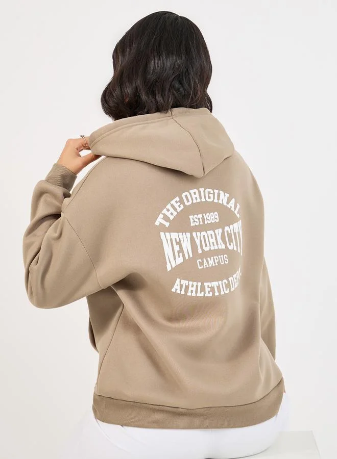 Styli Regular Fit Slogan Print Sweatshirt with Front Pocket