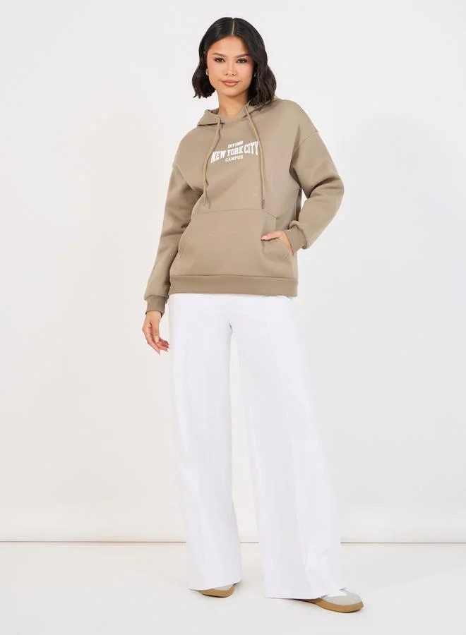 Styli Regular Fit Slogan Print Sweatshirt with Front Pocket