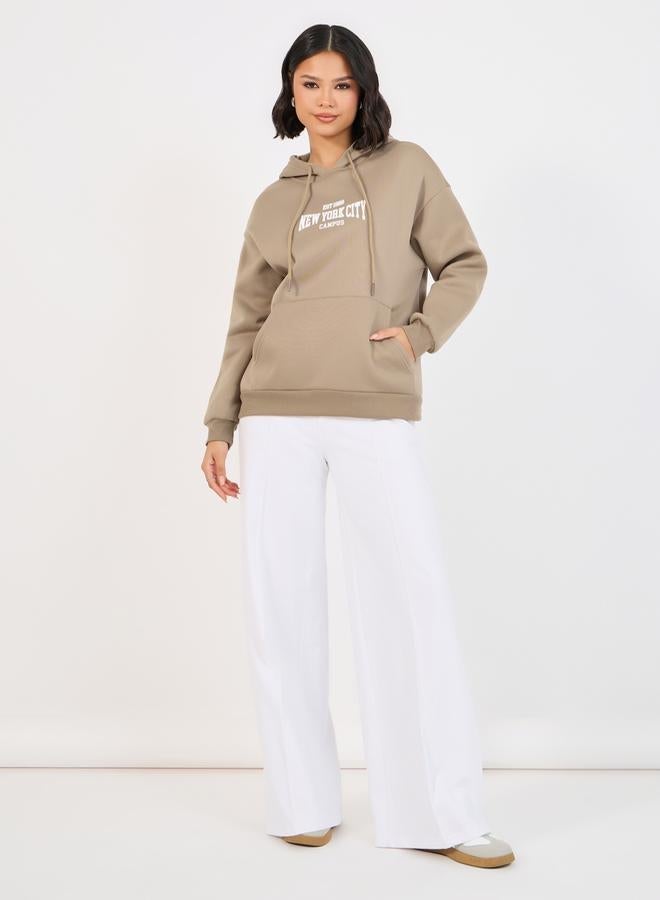 Styli Regular Fit Slogan Print Sweatshirt with Front Pocket - Image 2