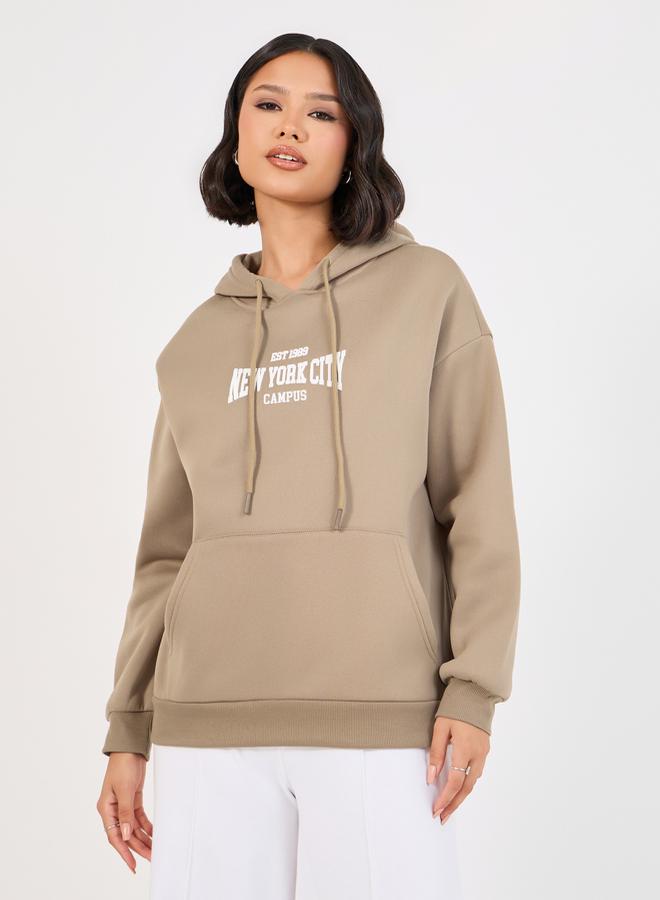 Styli Regular Fit Slogan Print Sweatshirt with Front Pocket - Image 1