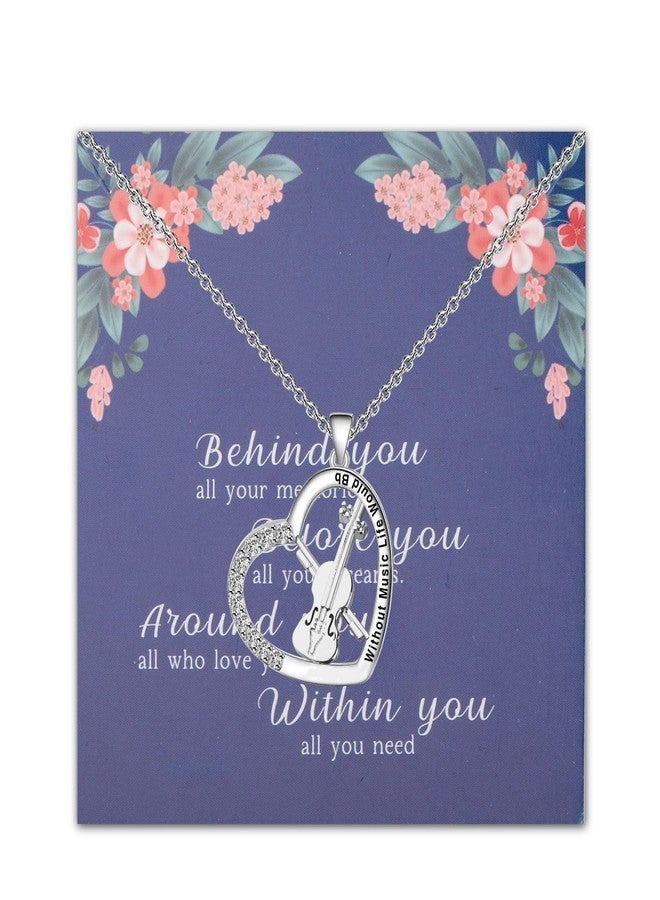 FEELMEM Violin Necklace Musician Gift Without Music Life Would Bb Violin Pendant Necklace Music Lover Gift Violin Recital Gift (Violin Necklace), middle - Image 1