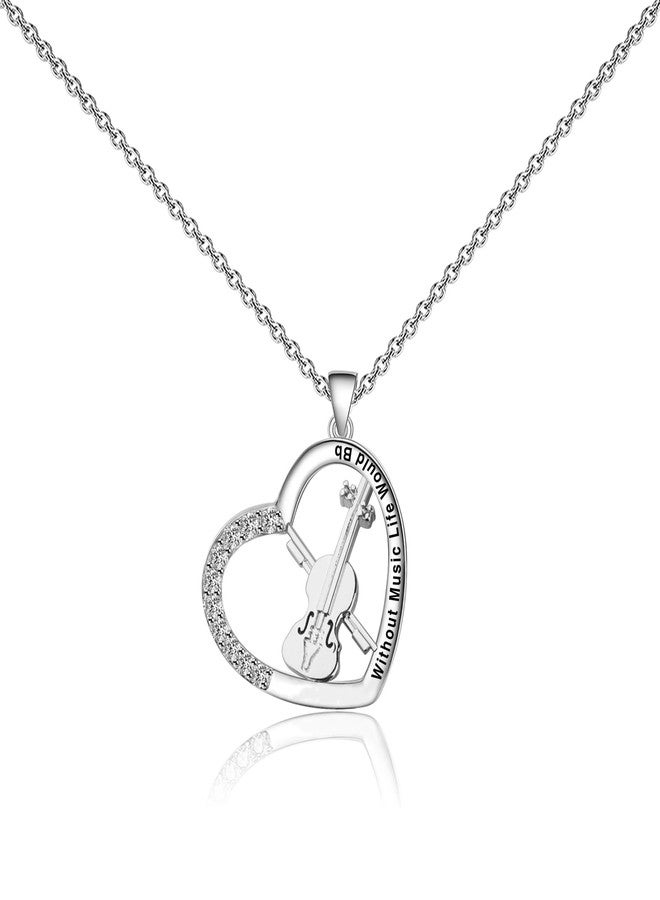 FEELMEM Violin Necklace Musician Gift Without Music Life Would Bb Violin Pendant Necklace Music Lover Gift Violin Recital Gift (Violin Necklace), middle - Image 2