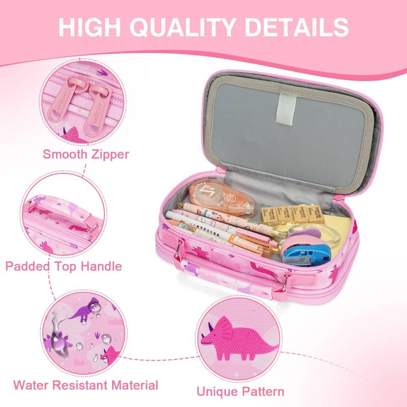 Vaschy Carefully engineered build Pencil Case for Girls, Aesthetic Kawaii Large Pencil Pouch Stationary Pencil Bag/Box for Preppy Kids, Pen Organizer Holder School Supply Pink Dinos KSA market compliant quality - Image 4