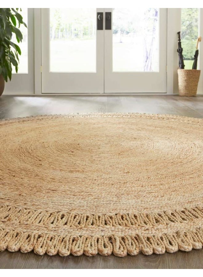 HANDPICKED FURNITURE Jute Wool And Cotton Beige Round Carpet Ultra Soft Area Carpets For Bed Room Living Room And Dining Room Anti-Slip Floor Carpets Easy To Clean Made In Turkey - Image 3