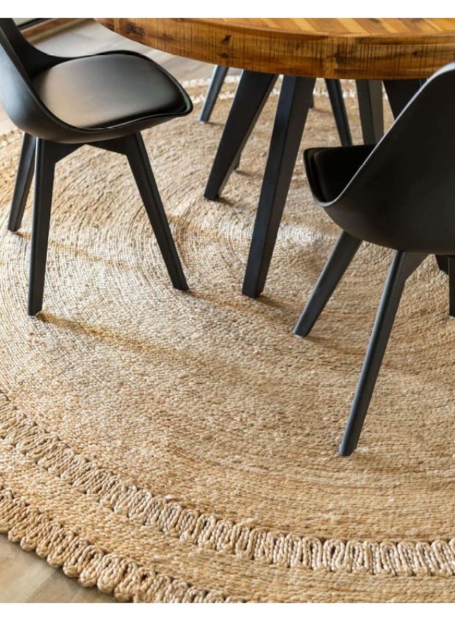HANDPICKED FURNITURE Jute Wool And Cotton Beige Round Carpet Ultra Soft Area Carpets For Bed Room Living Room And Dining Room Anti-Slip Floor Carpets Easy To Clean Made In Turkey - Image 4
