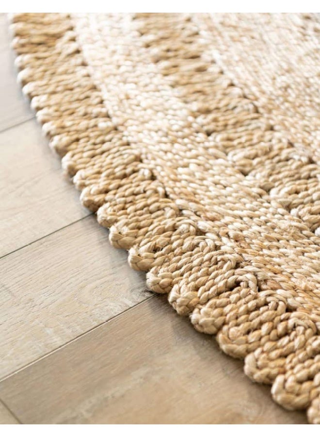 HANDPICKED FURNITURE Jute Wool And Cotton Beige Round Carpet Ultra Soft Area Carpets For Bed Room Living Room And Dining Room Anti-Slip Floor Carpets Easy To Clean Made In Turkey - Image 5