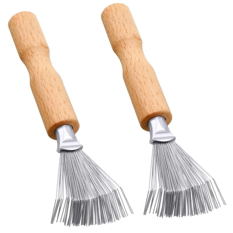 2 Pieces Hair Brush Cleaner Tool Cleaning Tool Comb Cleaner Hair Brush Cleaner Comb Brushes Mini Hair Dirt Remover Brush with Metal Wire Rake Wooden Handle for Home and Salon Use Brown