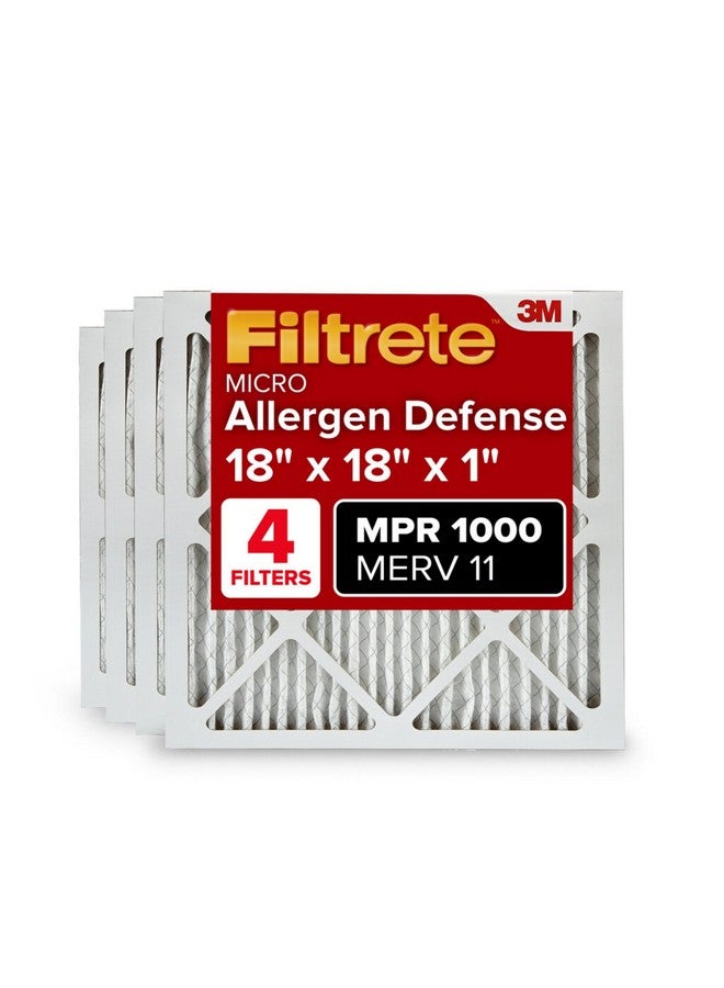 FILTRETE Filtrete 18x18x1 AC Furnace Air Filter, MERV 11, MPR 1000, Micro Allergen Defense, 3-Month Pleated 1-Inch Electrostatic Air Cleaning Filter, 4 Pack (Actual Size 17.81 x 17.81 x 0.81 in)  - Image 1