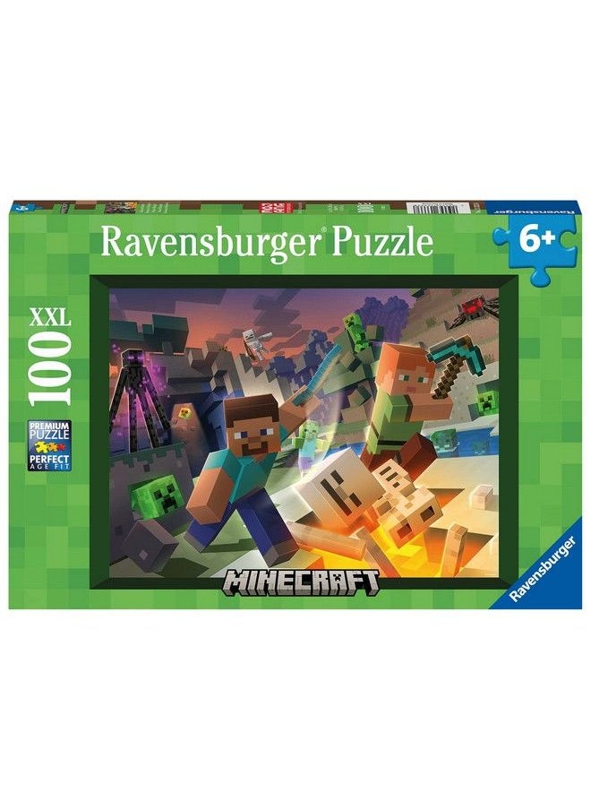 Ravensburger - أحجية الصور المقطوعة Monster Minecraft 100 قطعة Xxl للأطفال 13333 كل قطعة فريدة من نوعها، القطع تتناسب مع بعضها البعض بشكل مثالي - Image 1