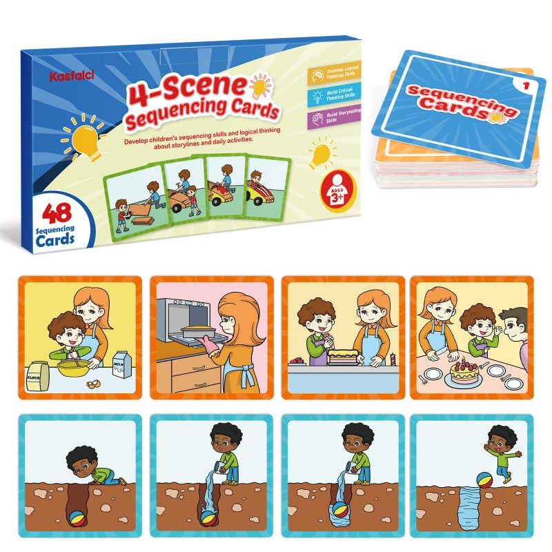 Kasfalci 4Scene Sequence Board Game Sequencing Flash Cards Speech Therapy Materials Sensory Toys for Kids with Autism Preschool Learning Activity for Improve Storytelling Social Skills - Image 4