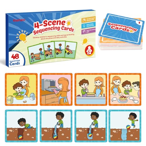Kasfalci 4Scene Sequence Board Game Sequencing Flash Cards Speech Therapy Materials Sensory Toys for Kids with Autism Preschool Learning Activity for Improve Storytelling Social Skills - Image 1