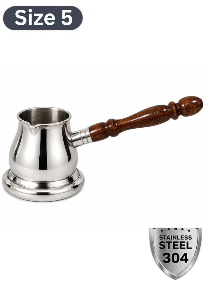 Happy Home Stainless Steel Coffee Pot with Wooden Handle Size 5 - Image 1