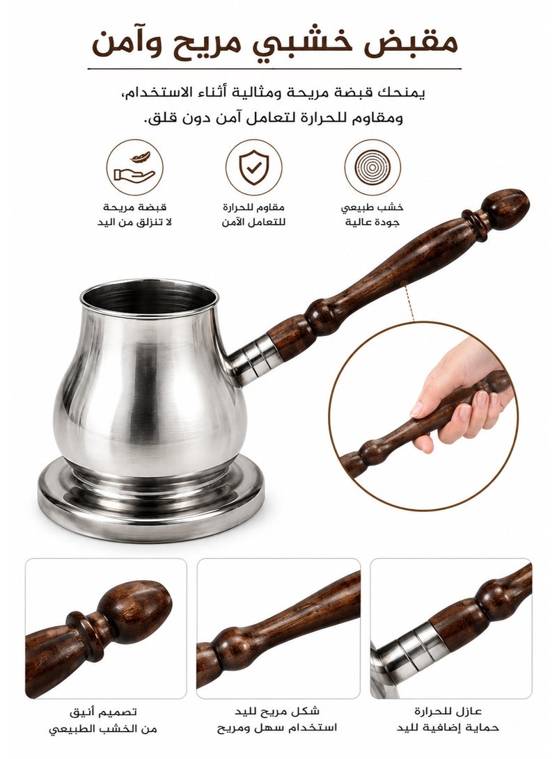 Happy Home Stainless Steel Coffee Pot with Wooden Handle Size 5 - Image 4