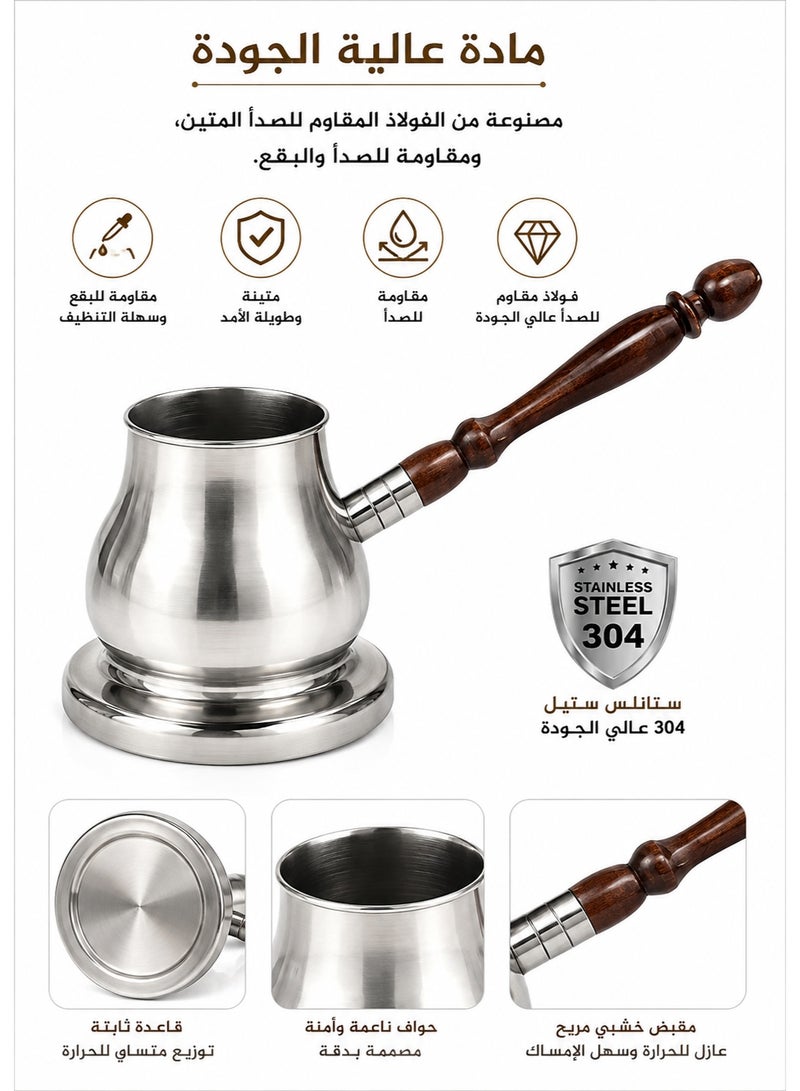 Happy Home Stainless Steel Coffee Pot with Wooden Handle Size 5 - Image 3