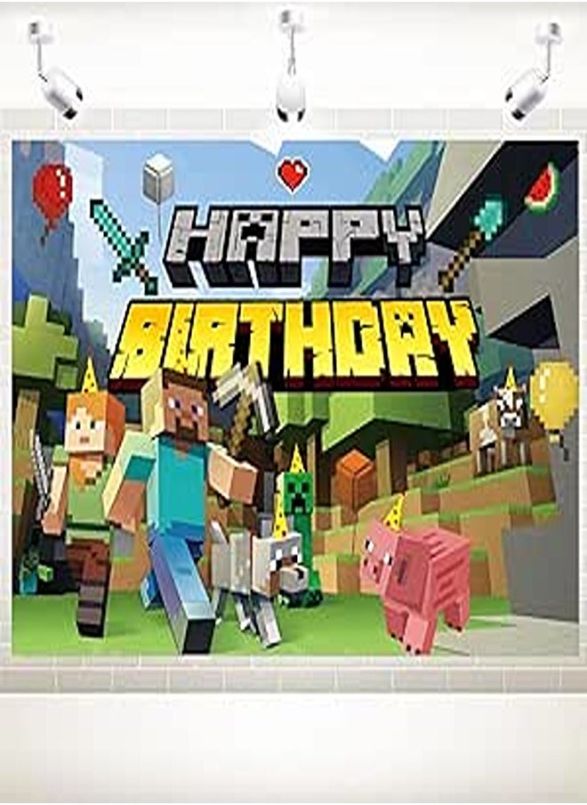 Pixel Game Birthday Backdrop, Kids Birthday Party Banner, Pixel Gaming Birthday Theme Party Supplies Decorations, 60x36 inches 