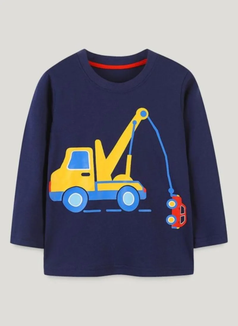 YUNIQEE Navy Blue Graphic Printed Round Neck Pockets T-shirt
