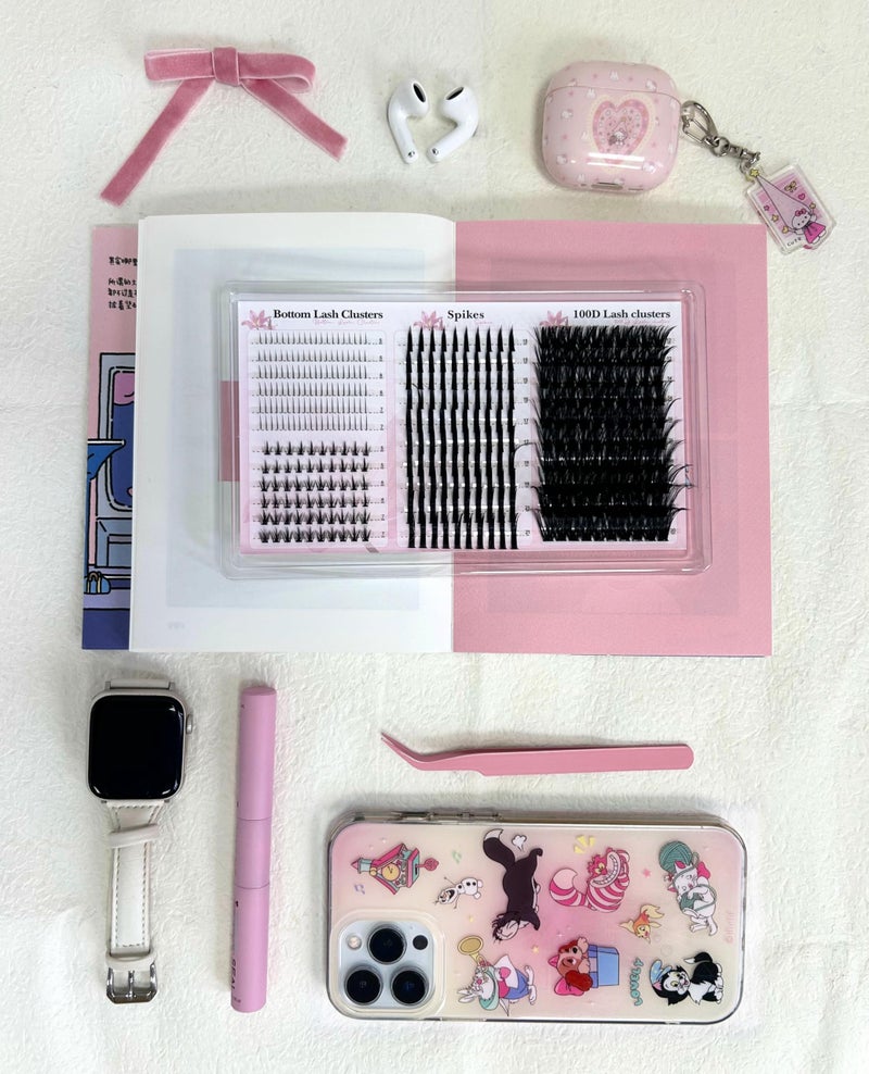 Boahankuke Lash Clusters Kit with Spikes Wispy Lash Extension Kit with Bottom Lashes 100D Eyelash Clusters 380PCS Volume Eyelash Extension Kit Spiky Lashes Clusters Kit with 2-IN-1 Lash Glue, Tweezers - Image 5