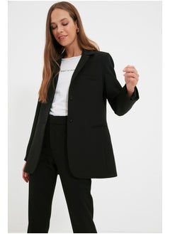 Black Buttoned Blazer Woven Jacket TCTAW22CK0032