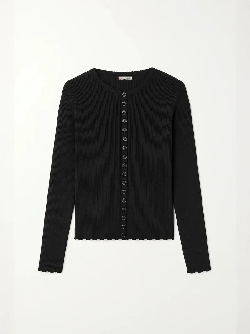 Mixray Black MIXRAY Ribbed Knit Buttoned Cardigan for Women | Best Price UAE