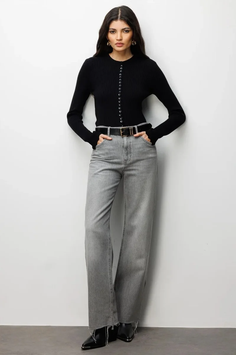 ميكسراي MIXRAY Ribbed Knit Buttoned Cardigan