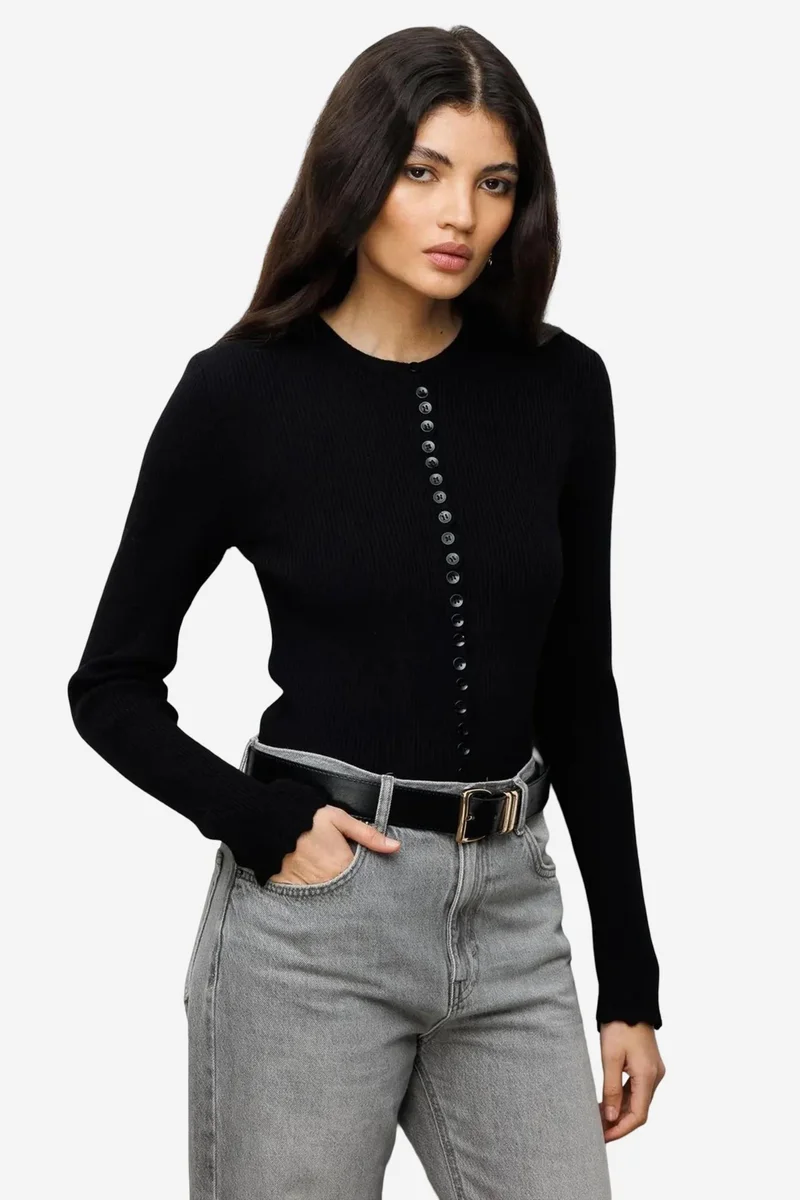ميكسراي MIXRAY Ribbed Knit Buttoned Cardigan