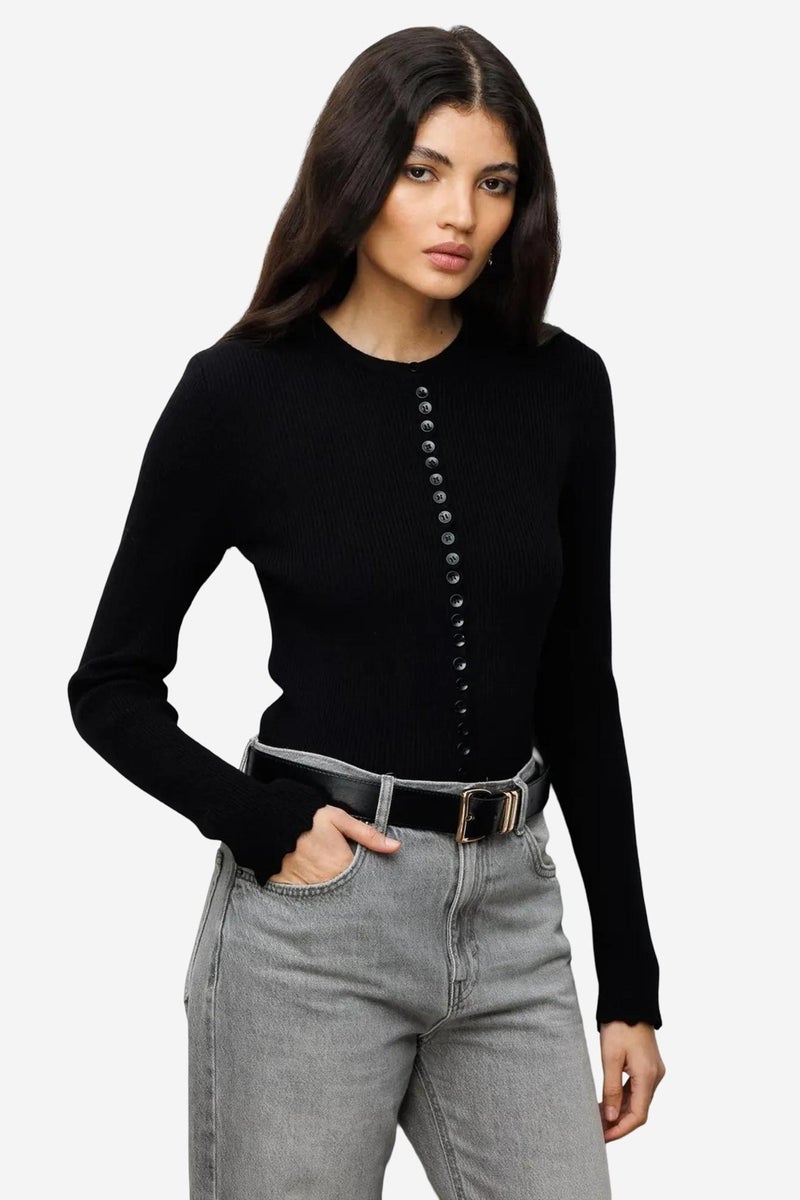 MIXRAY Ribbed Knit Buttoned Cardigan - Image 1