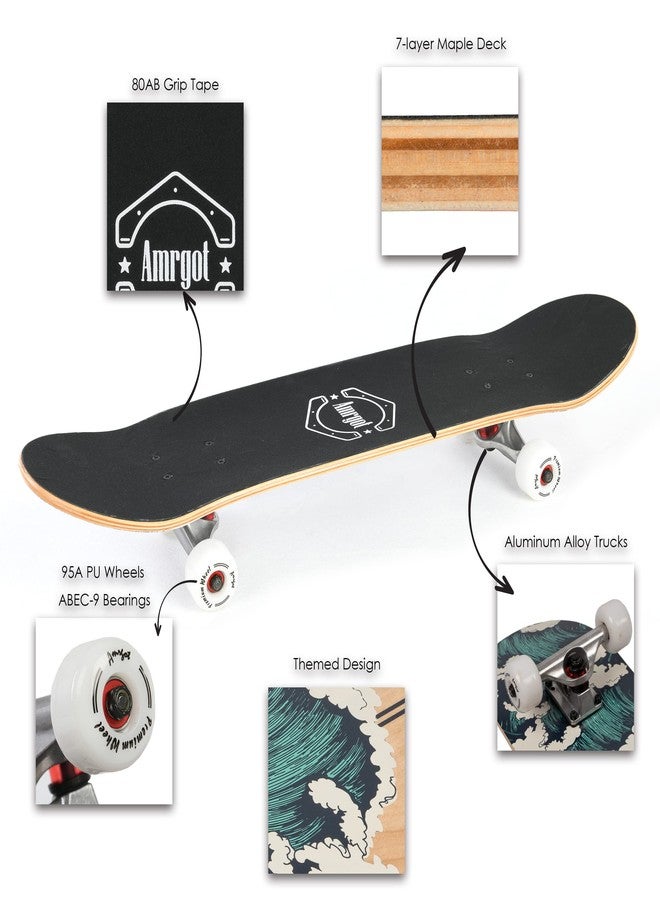 Amrgot Skateboards for Beginners,31 * 8 inches Complete Skateboards for Kids,Boys,Girls and Adults,7 Layer Maple Wood,Double Kick Deck Concave Standard and Tricks Skateboard (Dragon) - Image 4